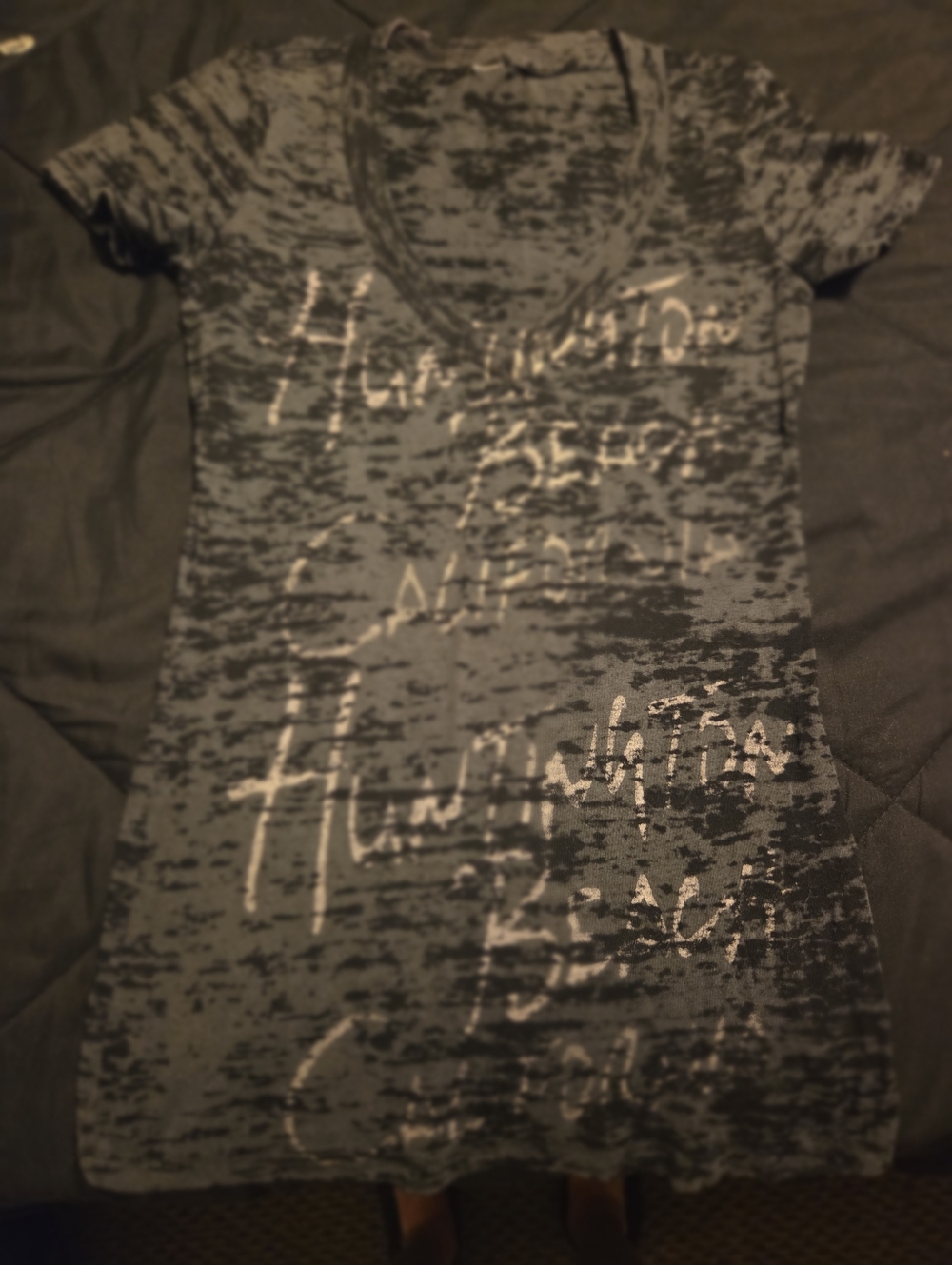 Hollister Black and Gray Burnout Short Sleeve Tee